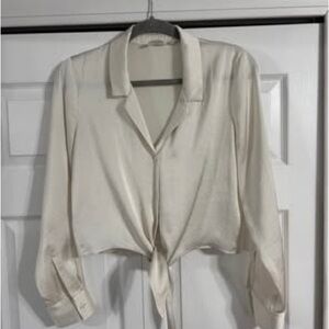 Elegant Cream Women's Tie-Front Blouse